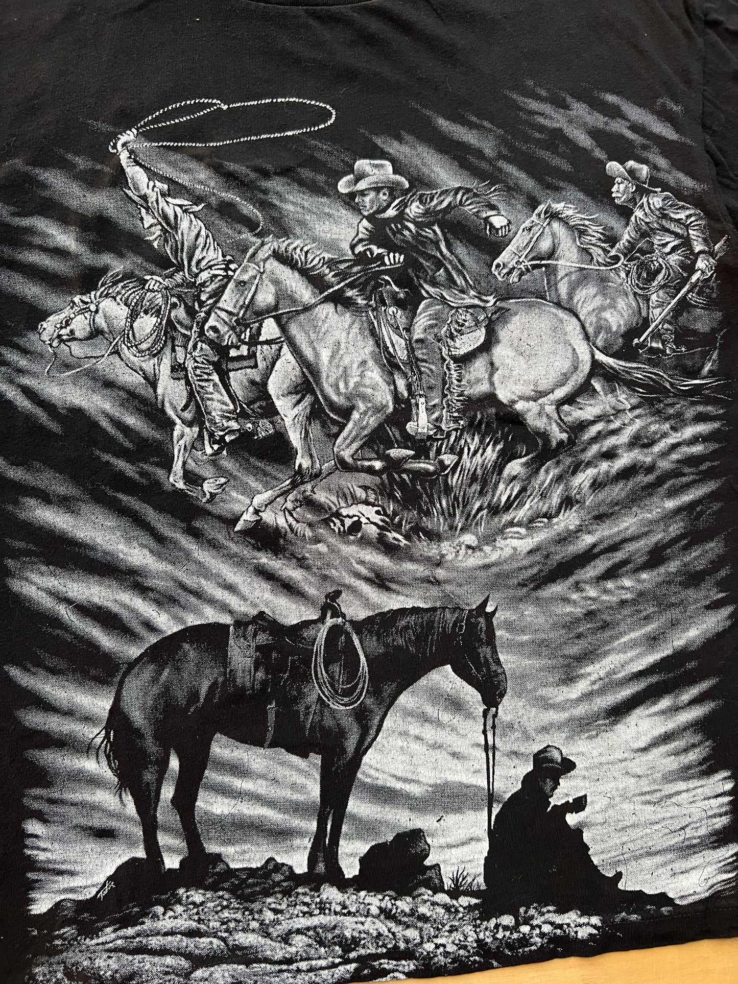 Early-90s Cowboy All Over Print Tee (L)