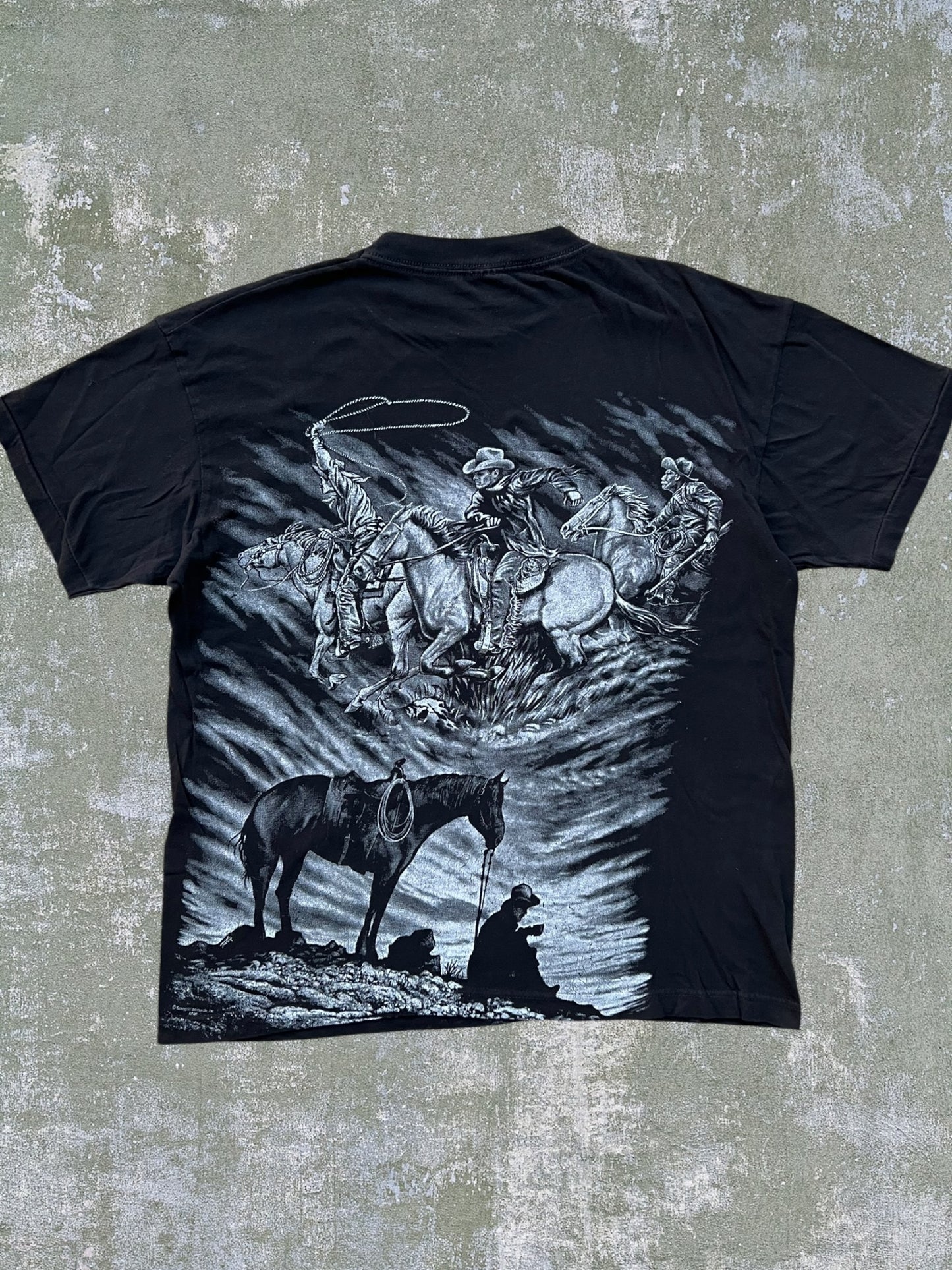 Early-90s Cowboy All Over Print Tee (L)
