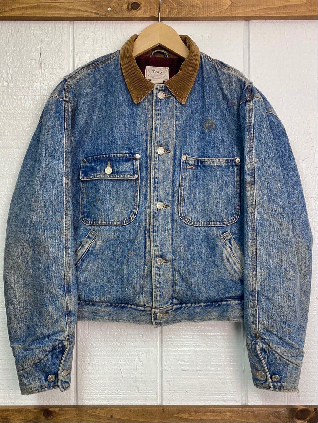 ‘90s Polo Ralph Lauren Flannel Lined Denim Trucker Jacket (M)