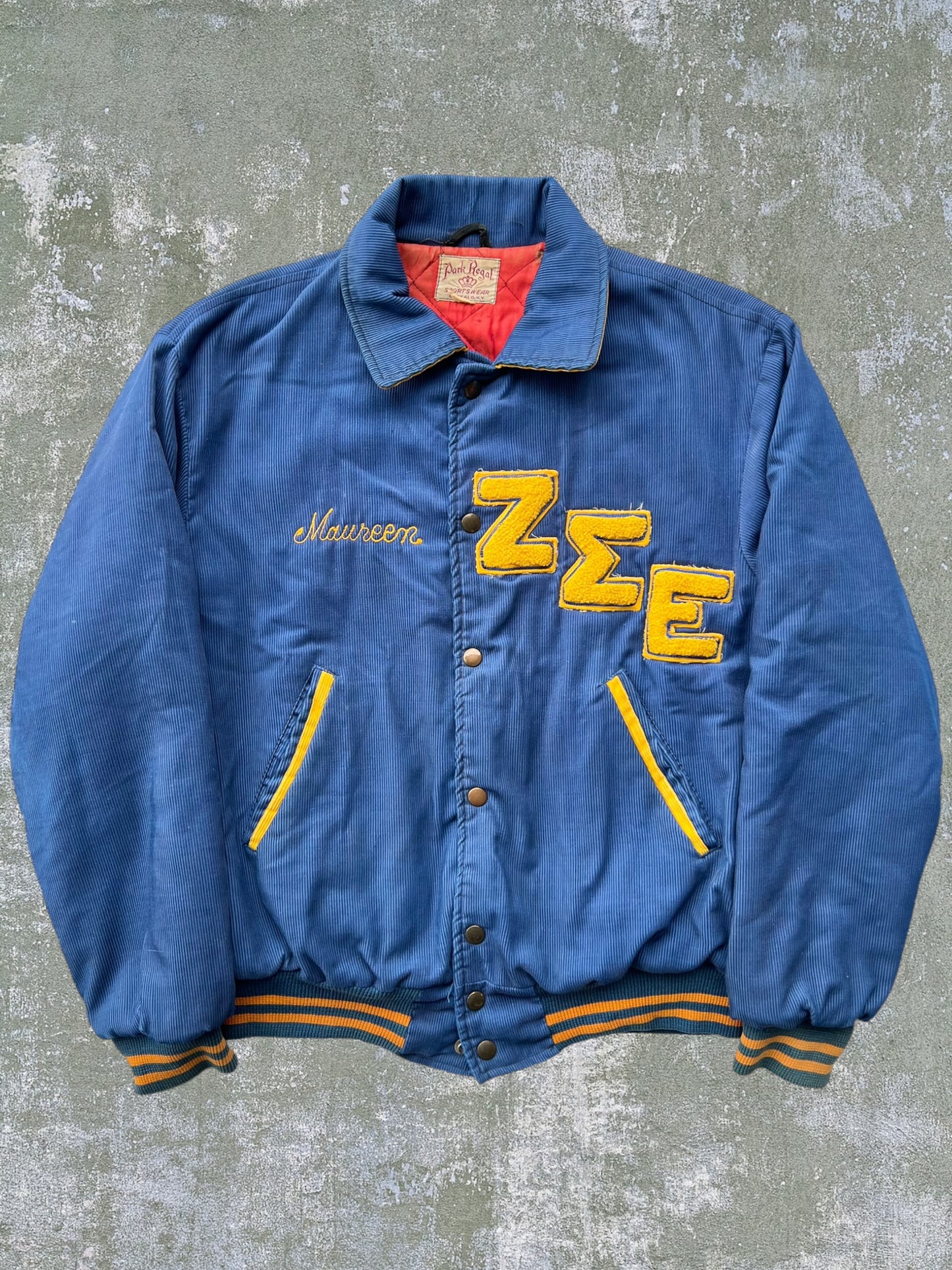 ‘50s Corduroy Chain Stitch Fraternity Jacket (M)