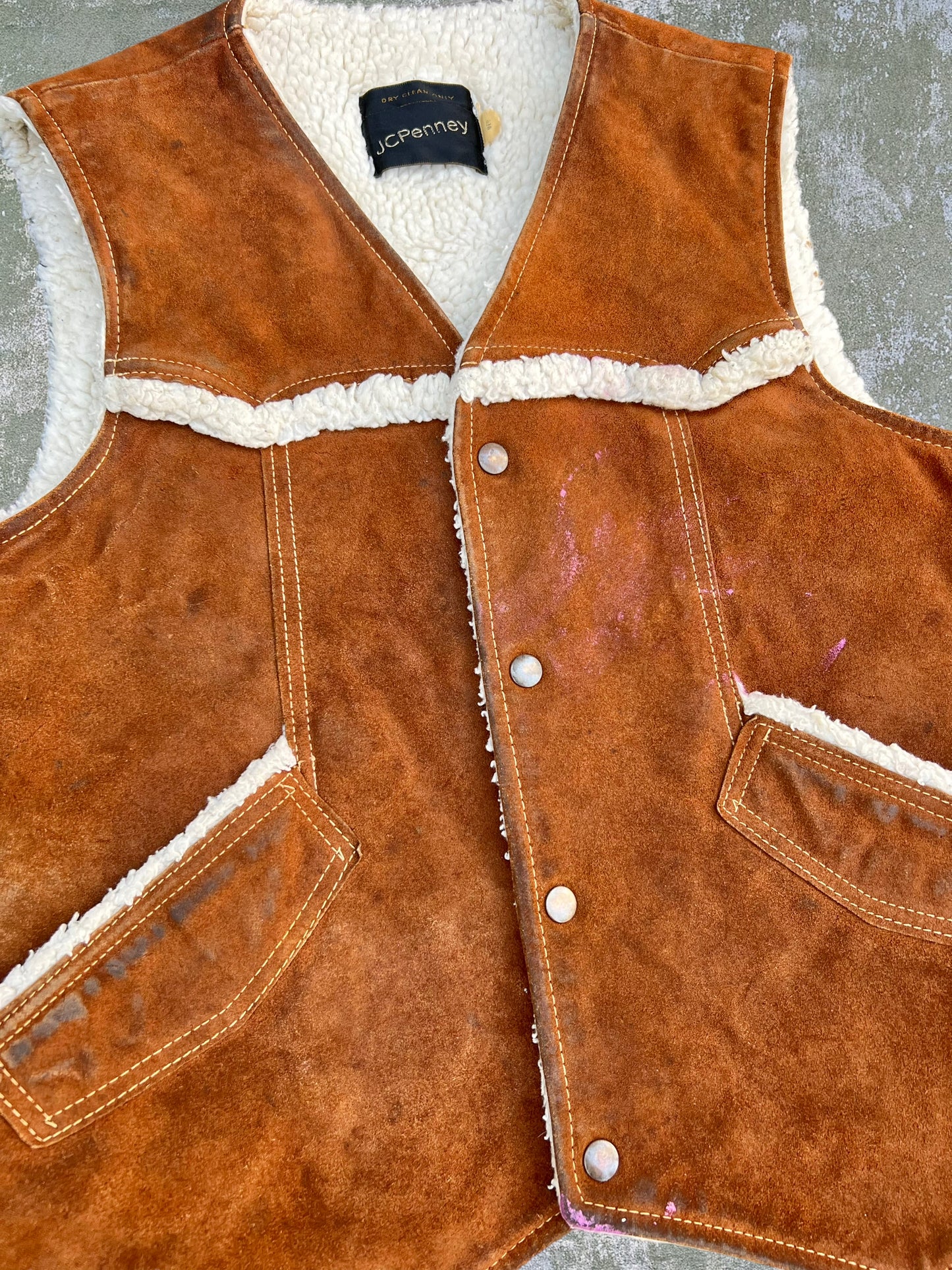 ‘70s JC Penney Suede Sherpa Fleece Western Vest (M)