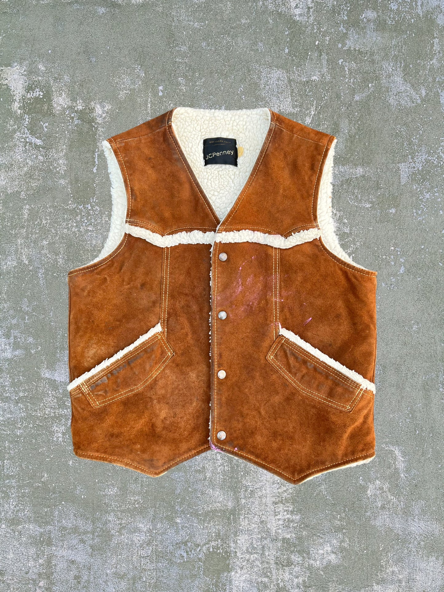 ‘70s JC Penney Suede Sherpa Fleece Western Vest (M)