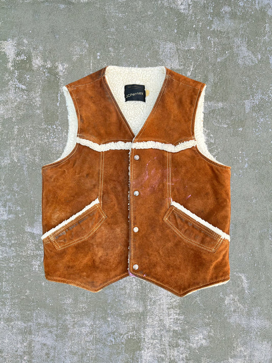 ‘70s JC Penney Suede Sherpa Fleece Western Vest (M)