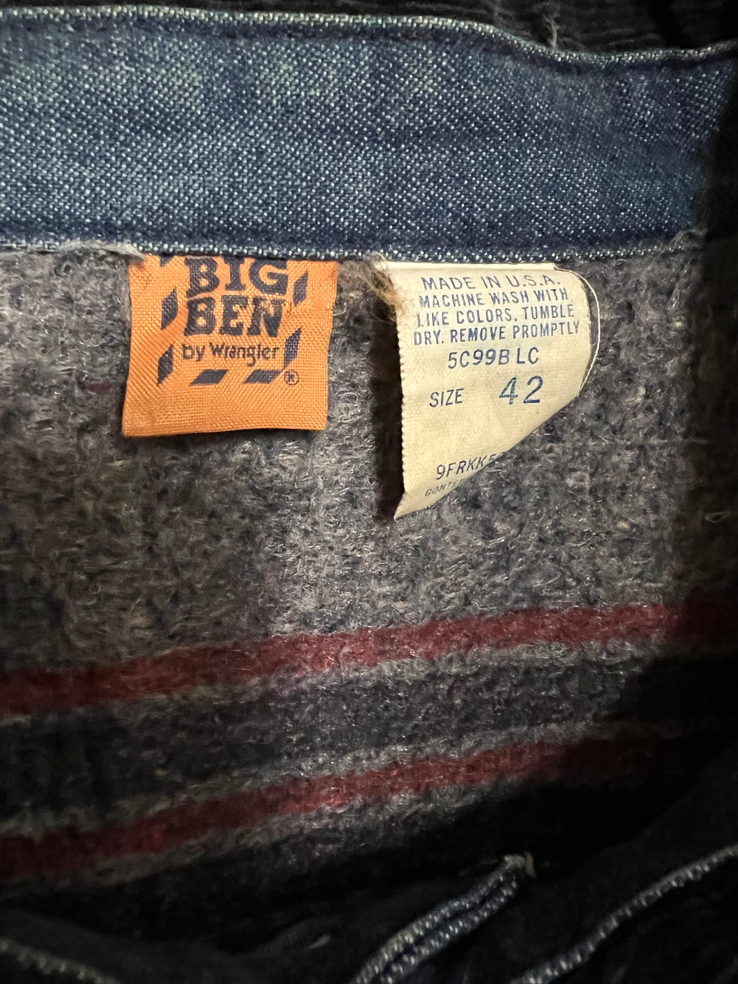 ‘80s Wrangler Big Ben Flannel Lined Denim Chore Jacket (L)