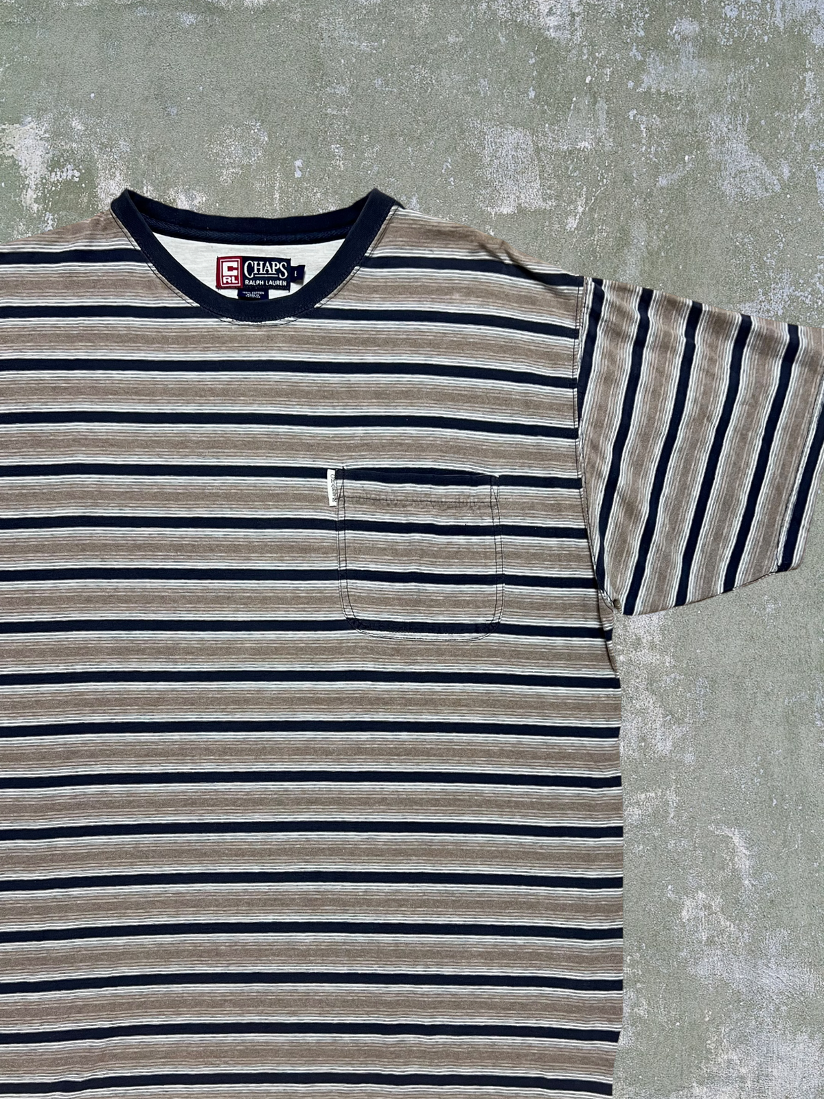 ‘90s Chaps Ralph Lauren Striped Pocket Tee (XL)