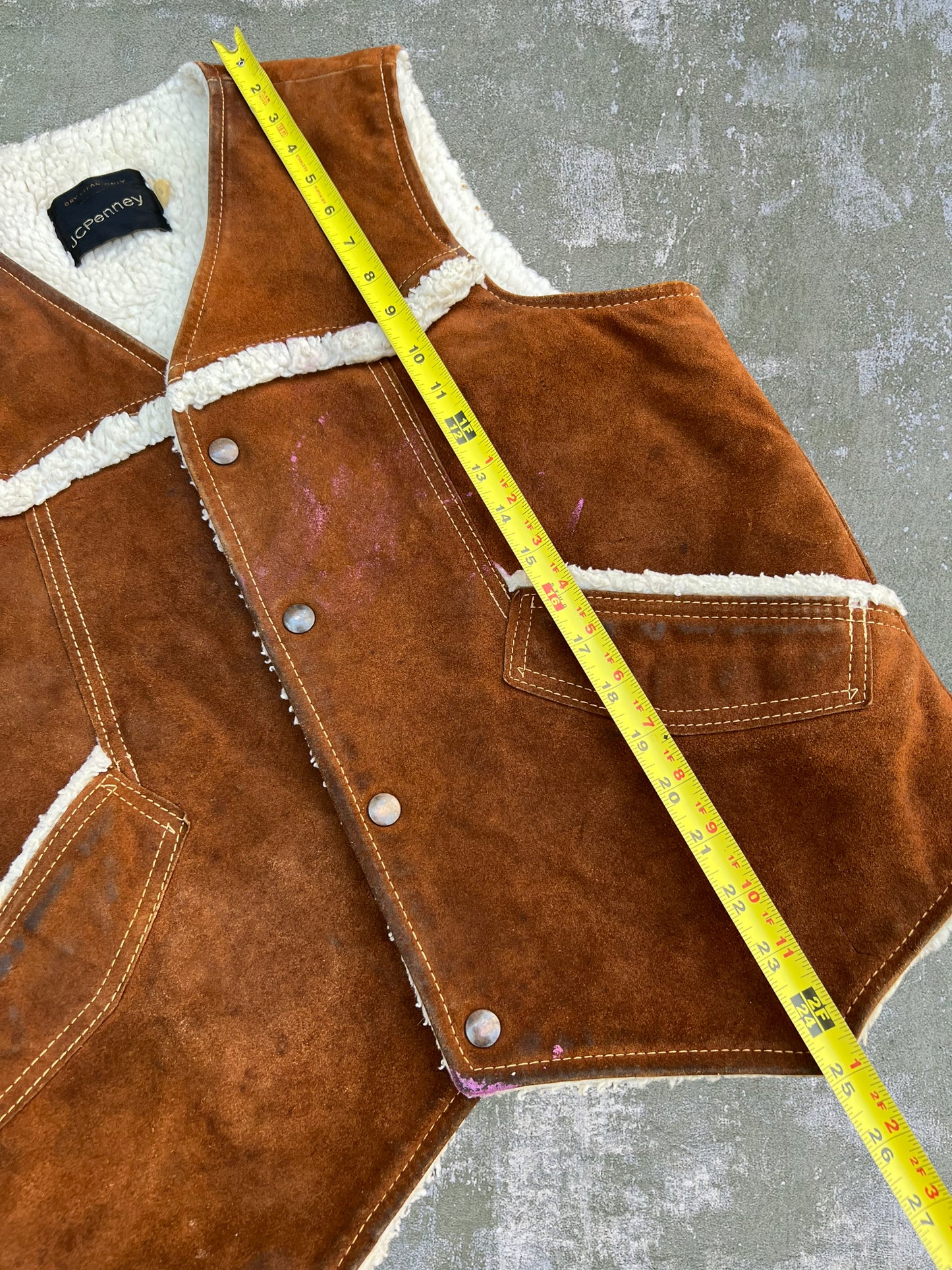 ‘70s JC Penney Suede Sherpa Fleece Western Vest (M)