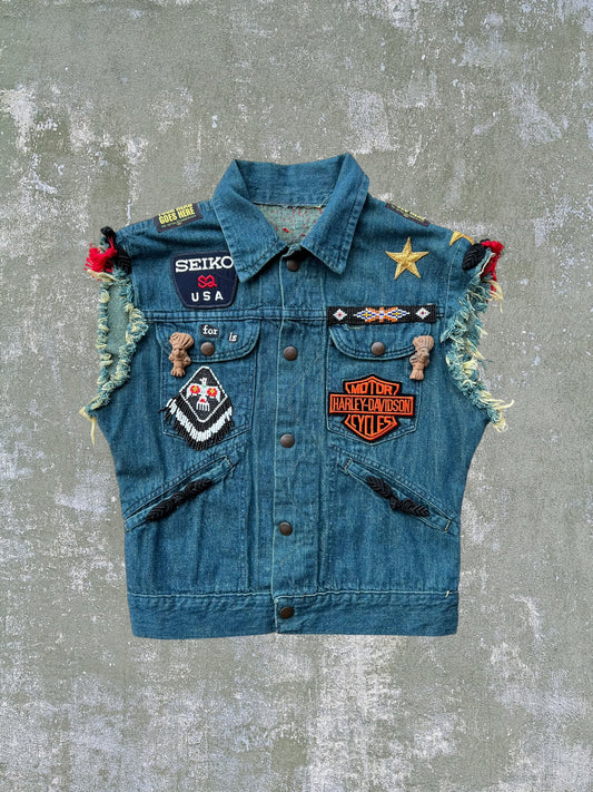 ‘80s Wrangler Alexandria Fire Department Denim Cutoff Vest (S)
