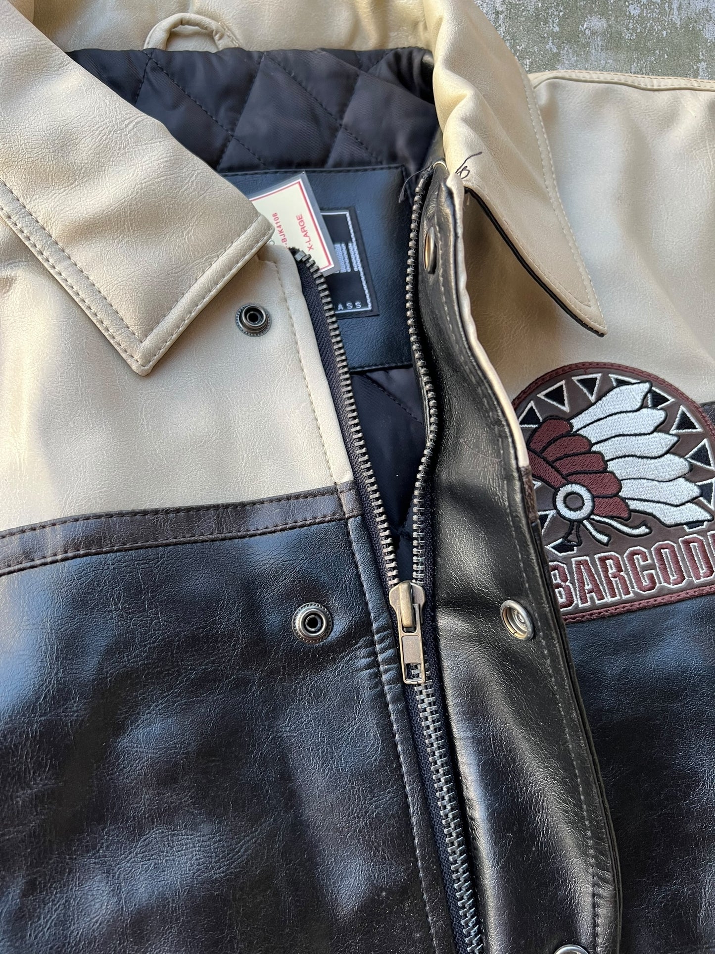 Early-2000s Barcode Leather Jacket (XL) (New With Tags)