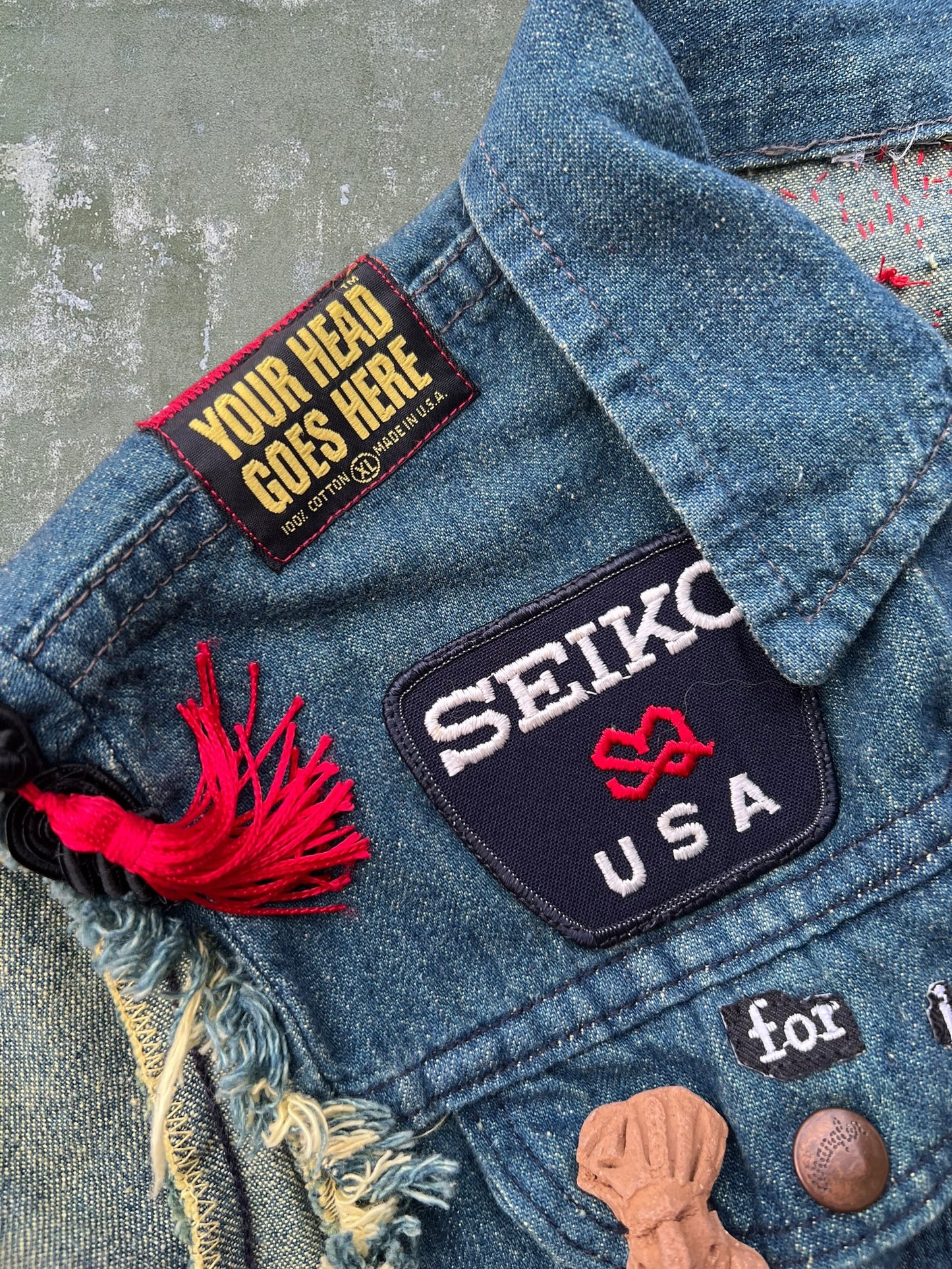 ‘80s Wrangler Alexandria Fire Department Denim Cutoff Vest (S)