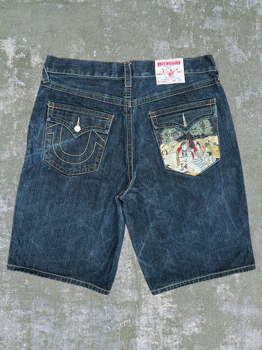 Early-2000s True Religion Embroidered Jean Shorts (42)