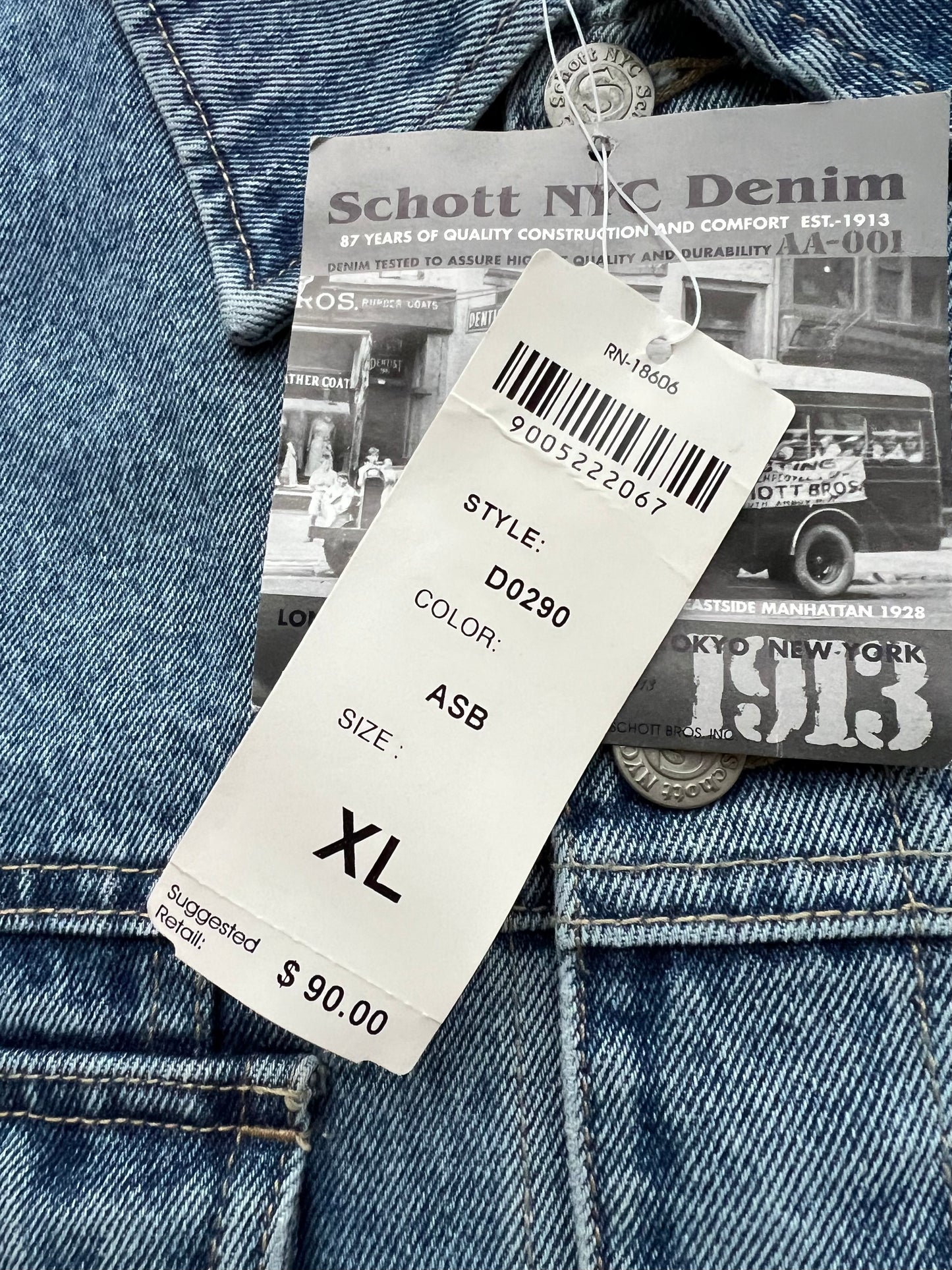 Early-2000s Schott NYC Denim Jacket (XL) (New With Tags)