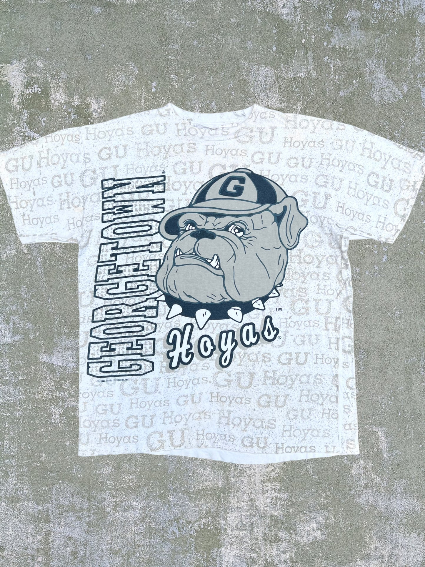 Early-90s Georgetown Hoyas All Over Print Tee (M)