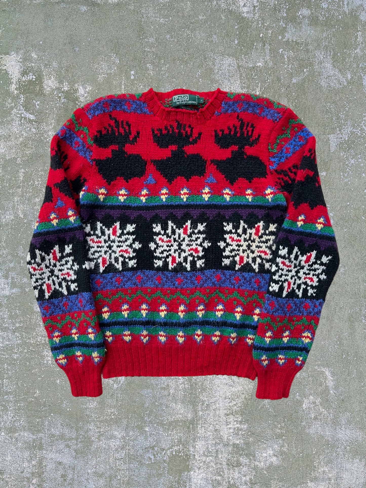‘90s/Early-2000s Polo Ralph Lauren Reindeer Patterned Wool Sweater (S)