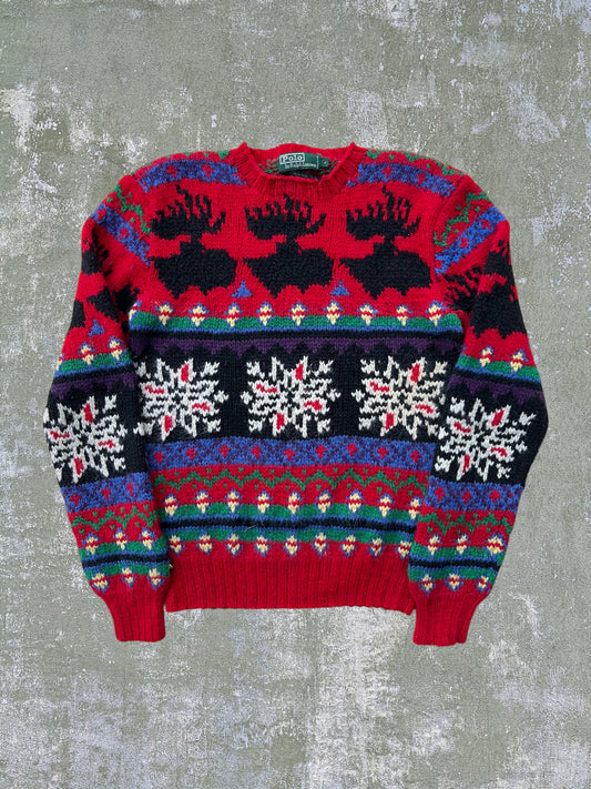 ‘90s/Early-2000s Polo Ralph Lauren Reindeer Patterned Wool Sweater (S)