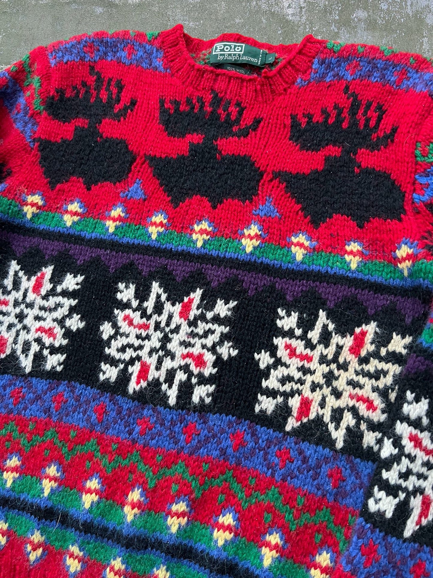 ‘90s/Early-2000s Polo Ralph Lauren Reindeer Patterned Wool Sweater (S)