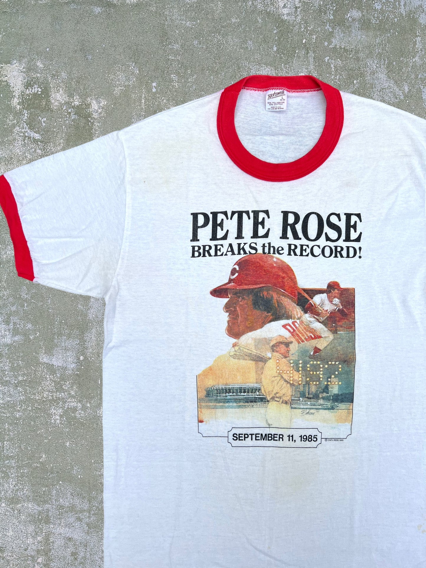 1985 Pete Rose Career Hits Record Tee (L)