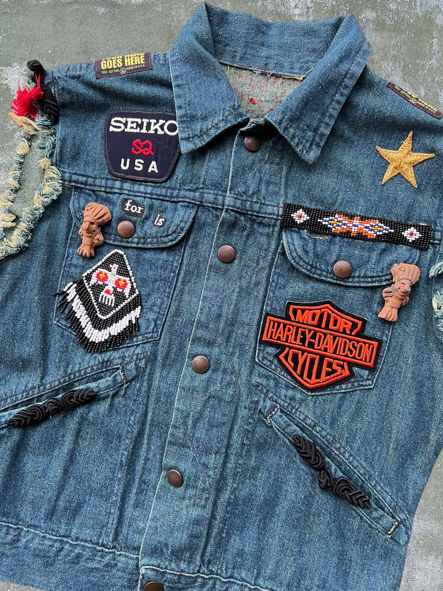 ‘80s Wrangler Alexandria Fire Department Denim Cutoff Vest (S)