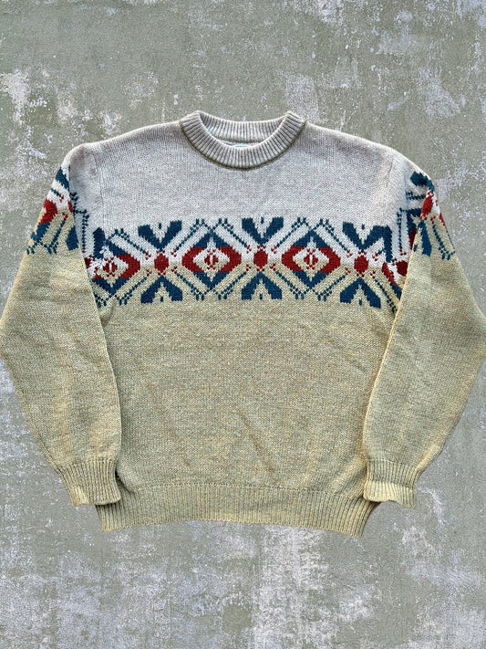 Vintage Patterned Wool Sweater (L)