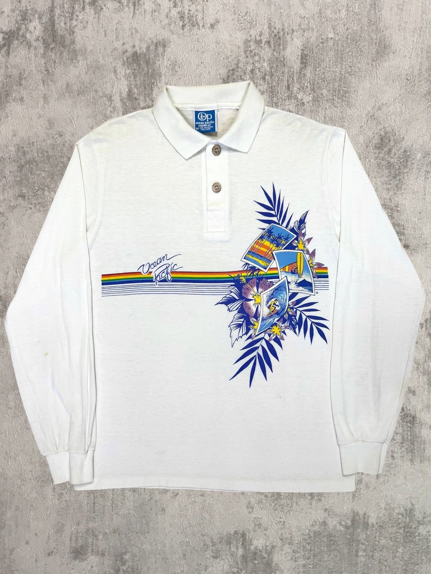 ‘80s Ocean Pacific Long Sleeve Polo Shirt (M)