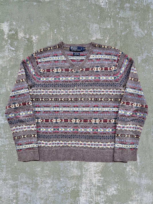 Polo Ralph Lauren Fair Isle Wool V Neck Sweater (M)