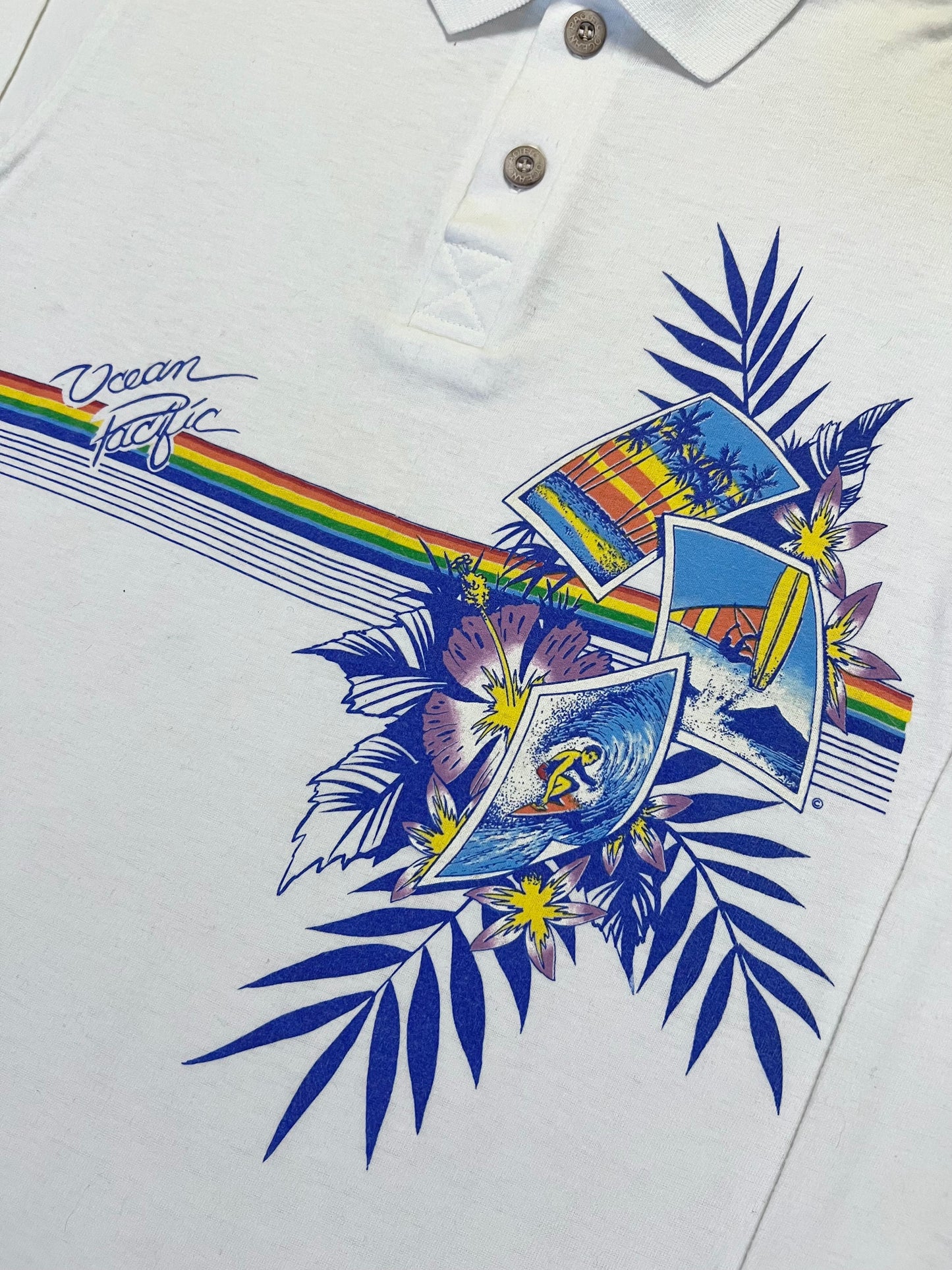 ‘80s Ocean Pacific Long Sleeve Polo Shirt (M)
