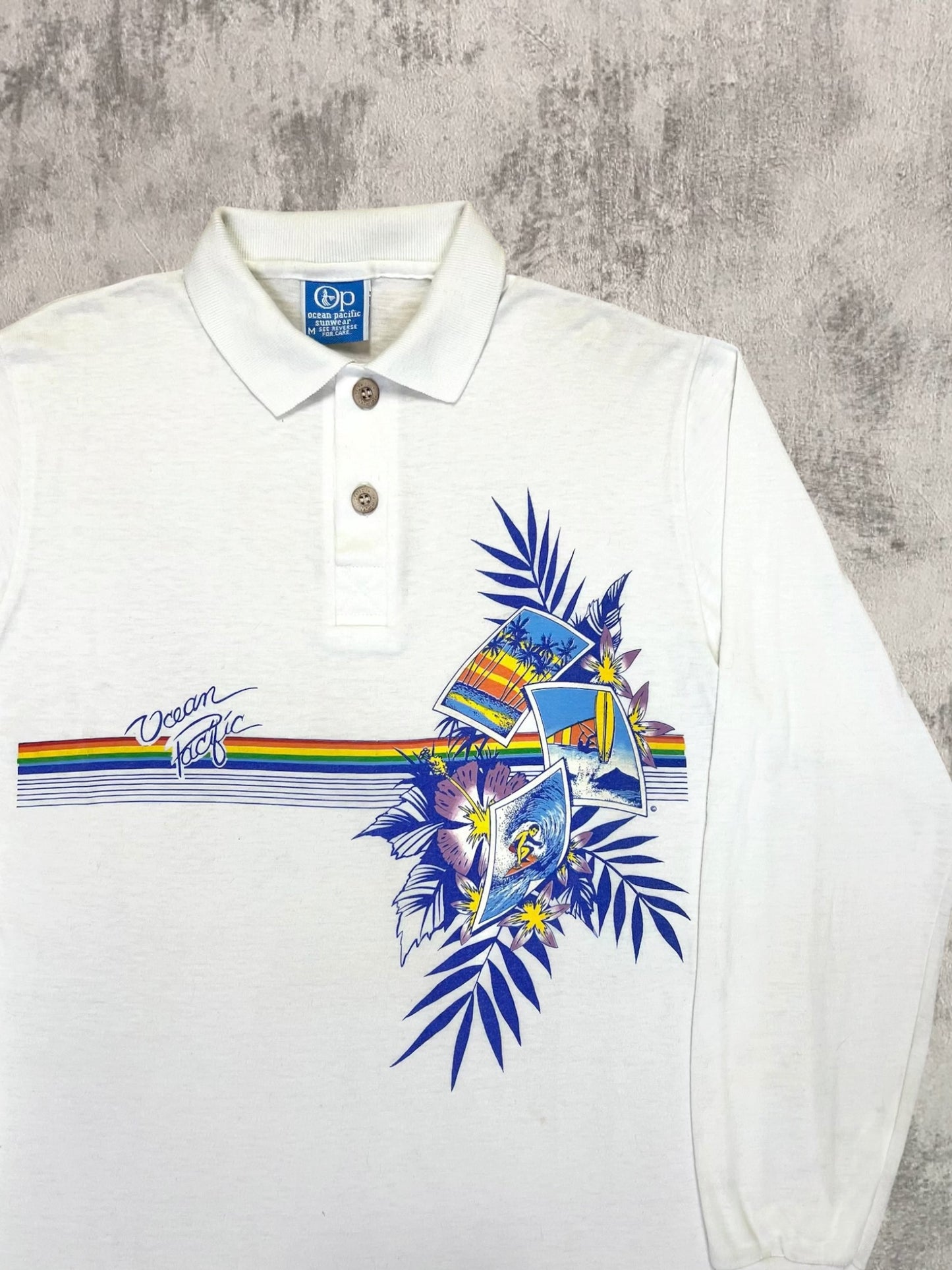 ‘80s Ocean Pacific Long Sleeve Polo Shirt (M)