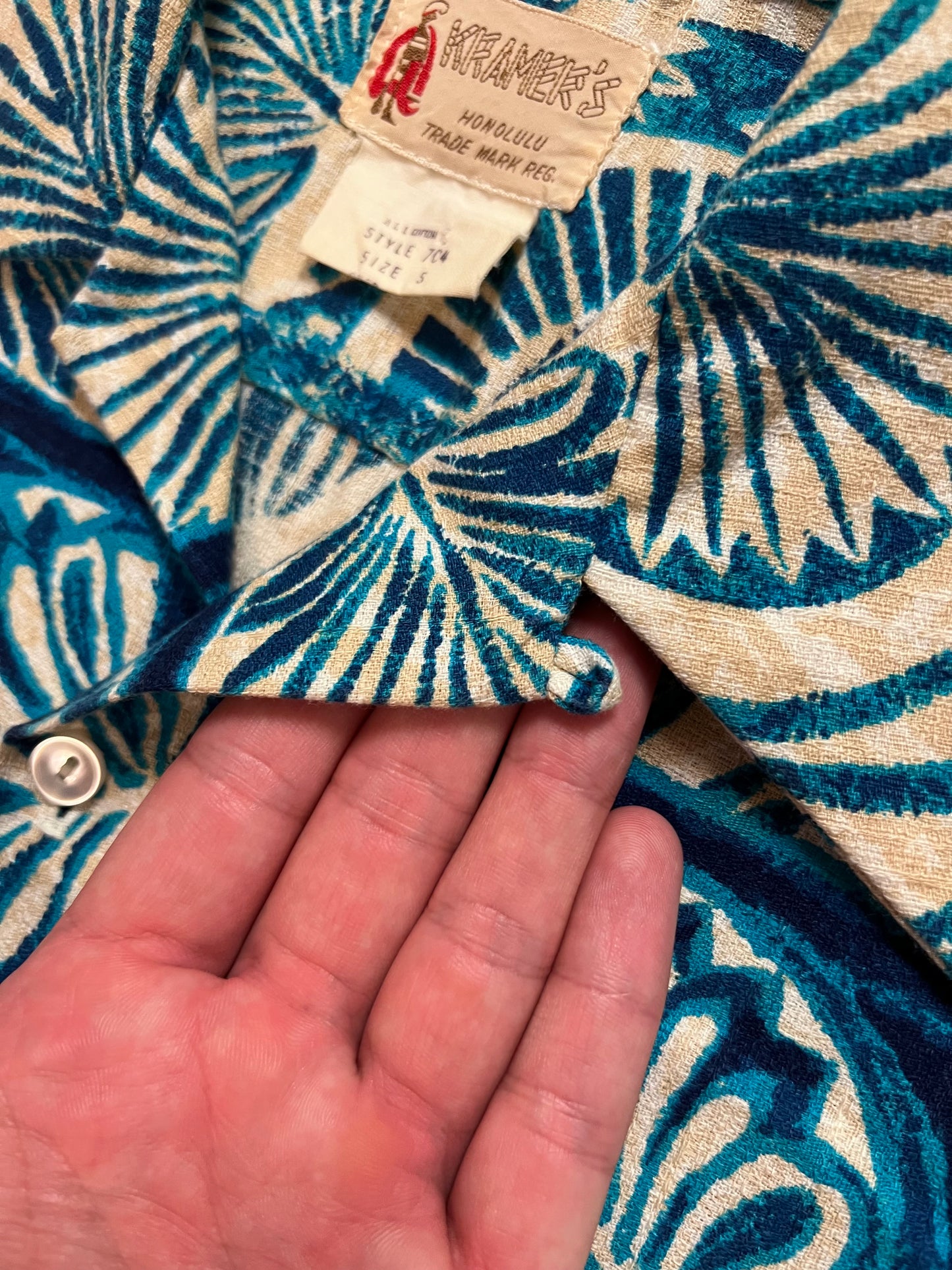 ‘50s Cotton Hawaiian Loop Collar Shirt (S)