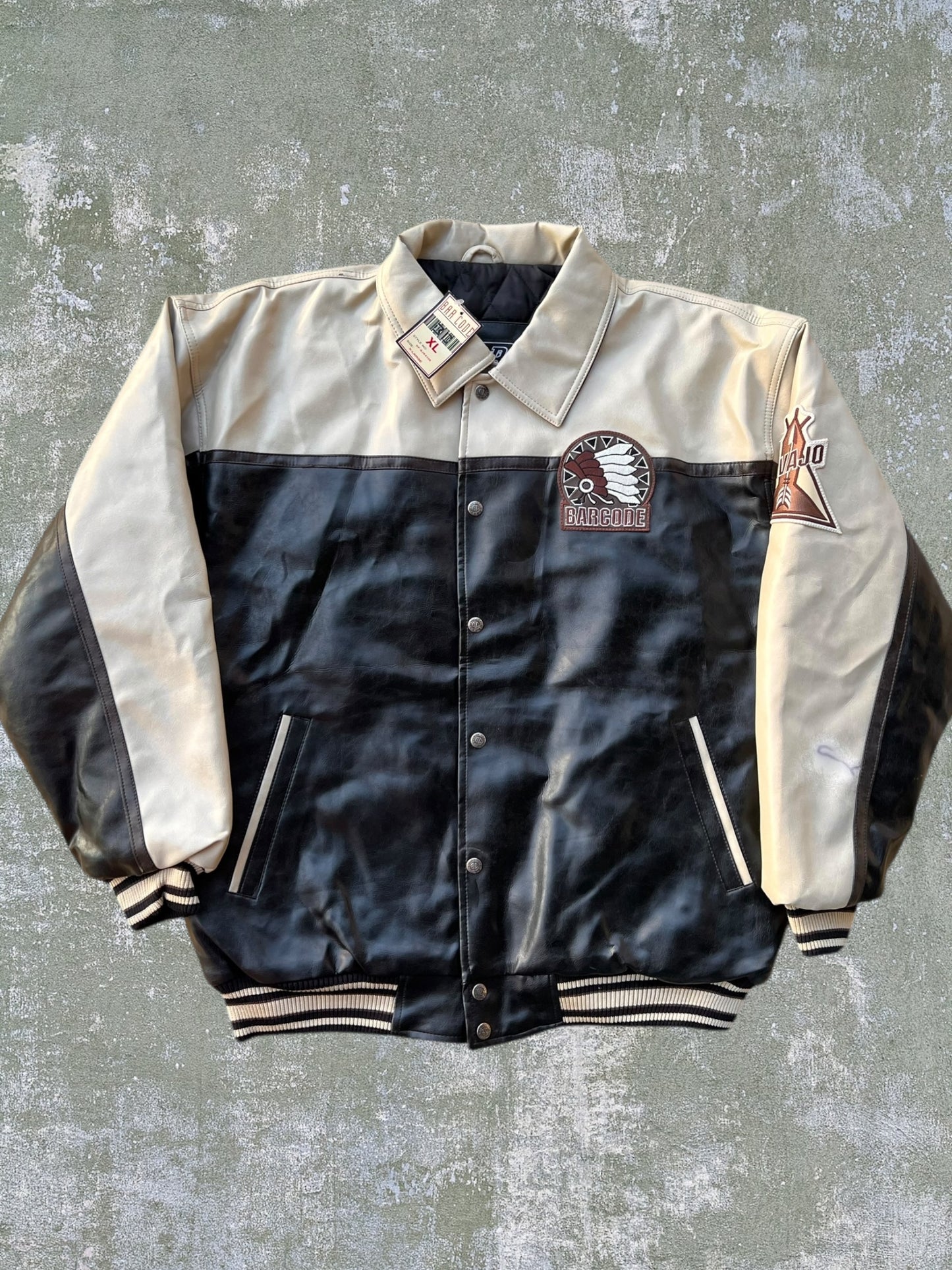 Early-2000s Barcode Leather Jacket (XL) (New With Tags)