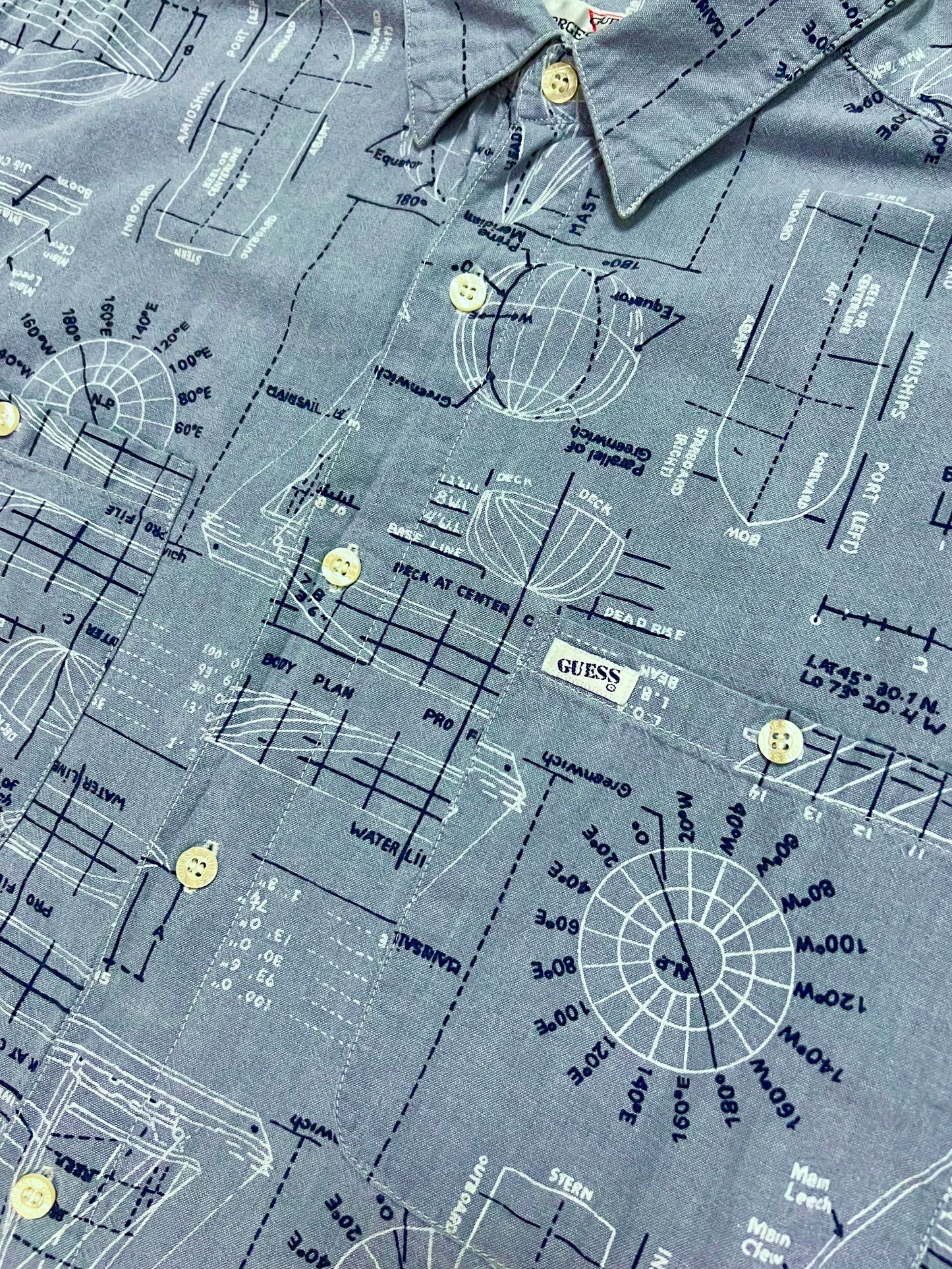 ‘90s Guess Map Patterned Shirt (XL)