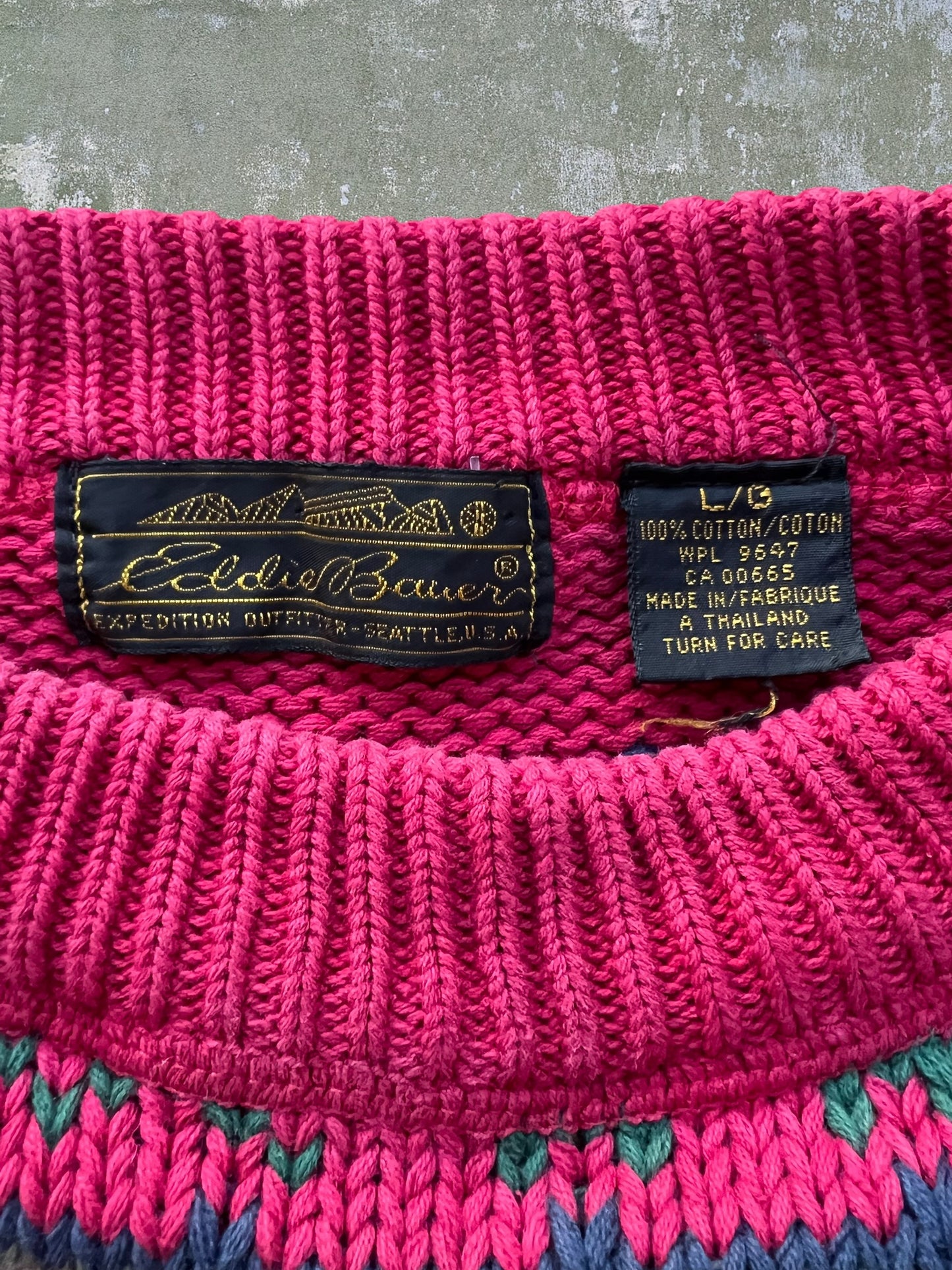 ‘90s Eddie Bauer Patterned Cotton Sweater (L)