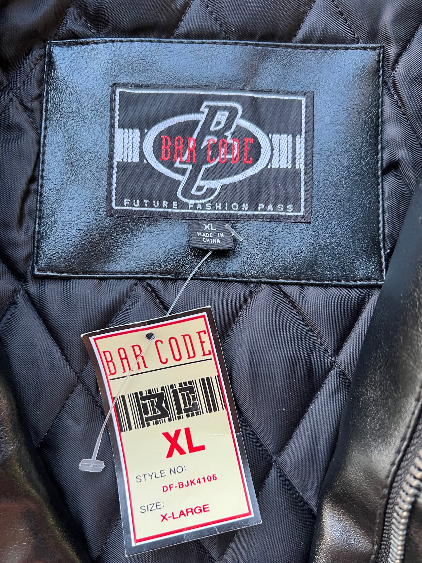 Early-2000s Barcode Leather Jacket (XL) (New With Tags)