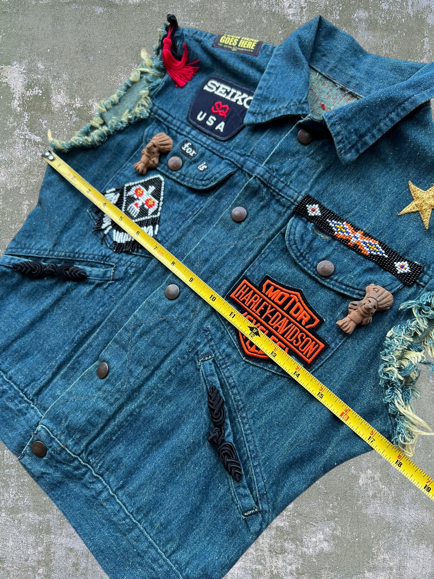 ‘80s Wrangler Alexandria Fire Department Denim Cutoff Vest (S)