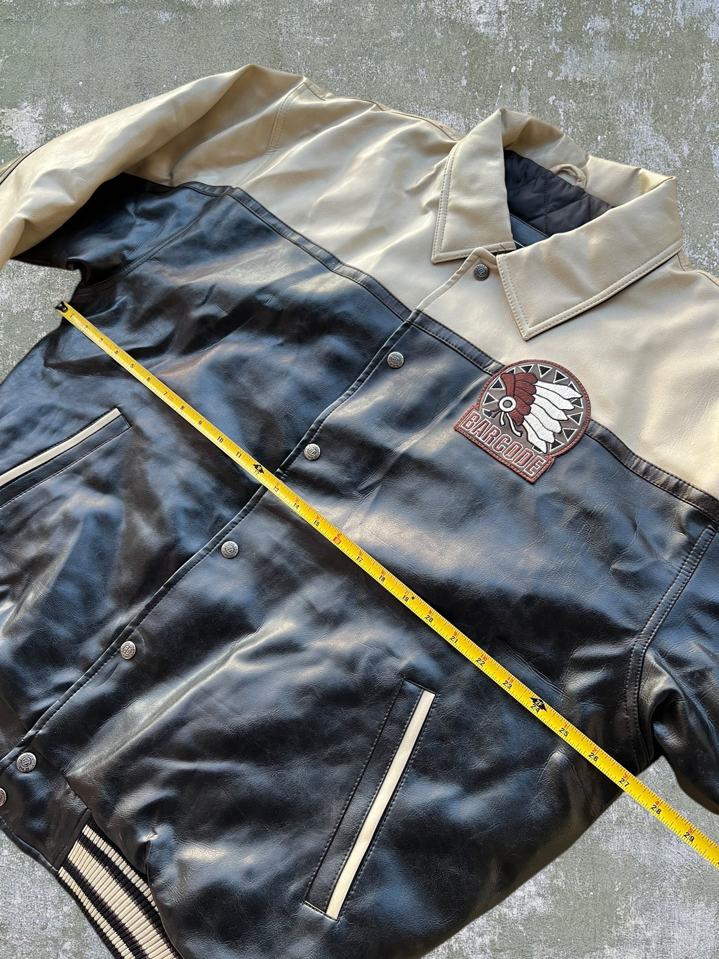 Early-2000s Barcode Leather Jacket (XL) (New With Tags)