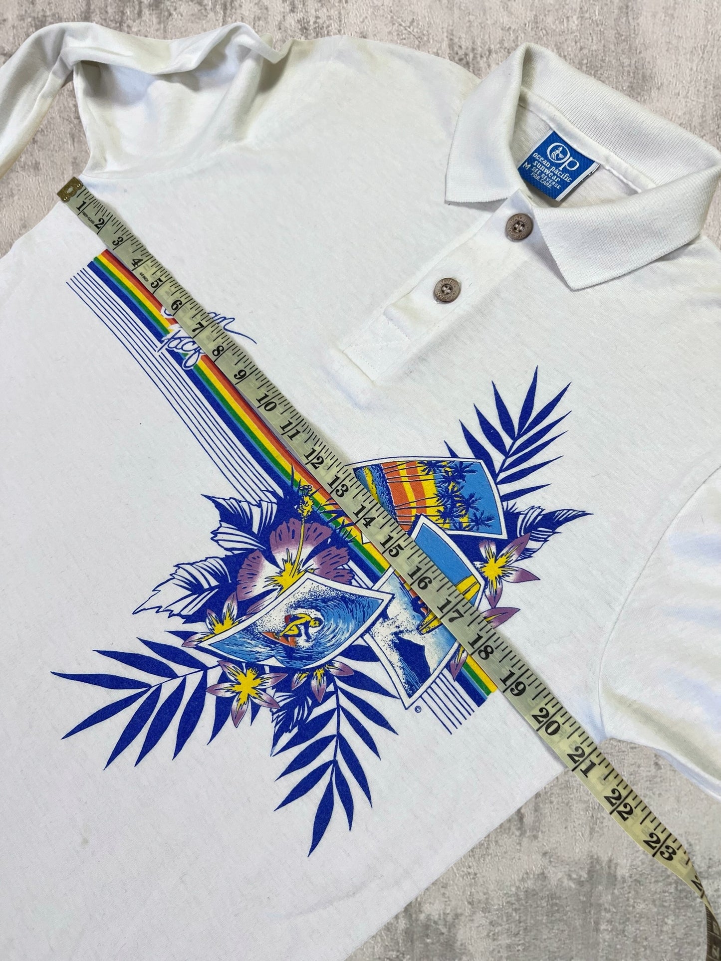 ‘80s Ocean Pacific Long Sleeve Polo Shirt (M)