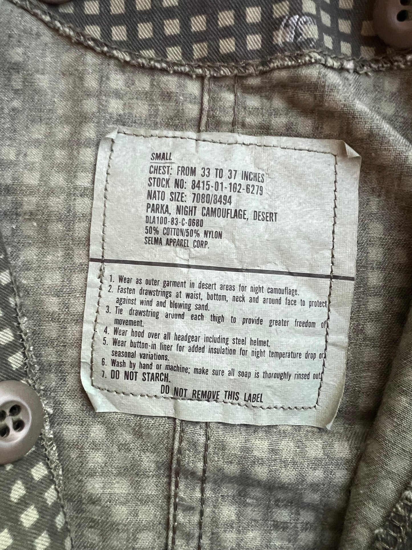 ‘80s US Military Night Desert Camo Fishtail Parka (S)