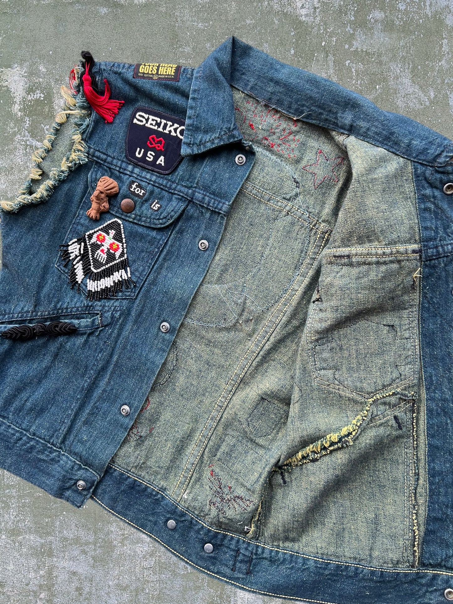 ‘80s Wrangler Alexandria Fire Department Denim Cutoff Vest (S)