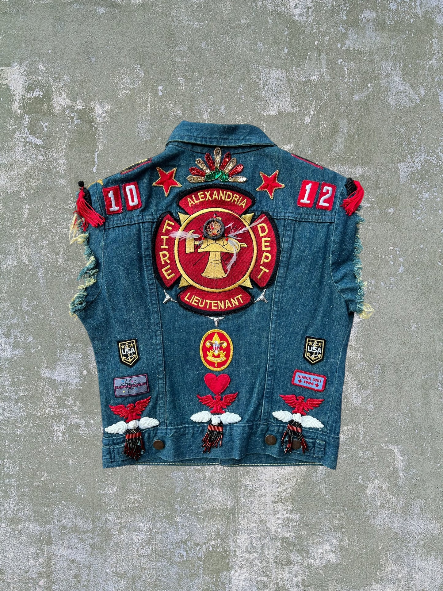 ‘80s Wrangler Alexandria Fire Department Denim Cutoff Vest (S)