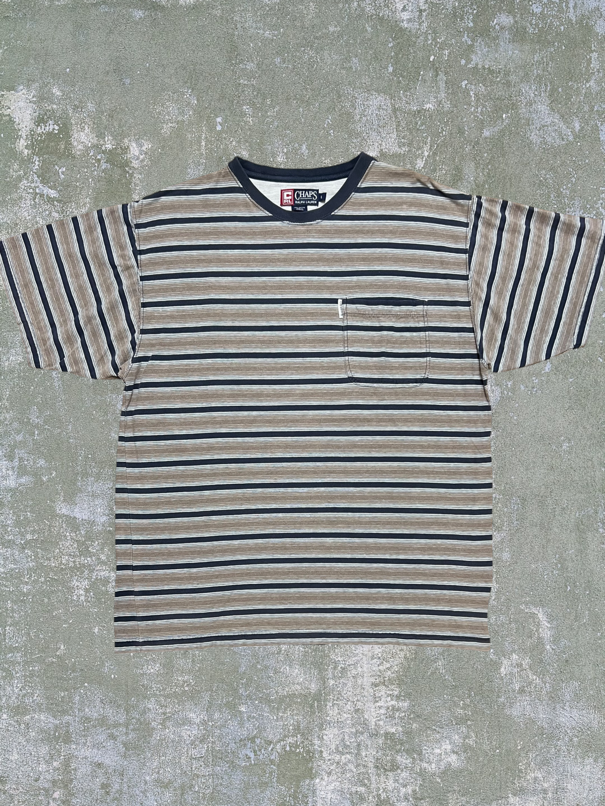 ‘90s Chaps Ralph Lauren Striped Pocket Tee (XL)