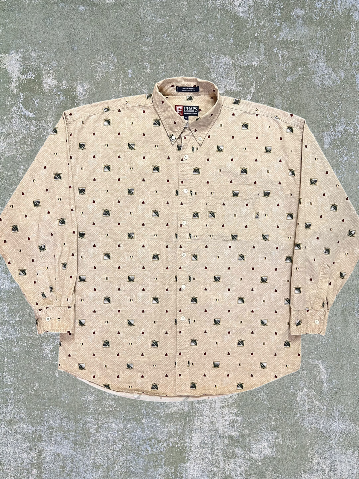 ‘90s/Early-2000s Chaps Ralph Lauren Crest Patterned Shirt (XXL)